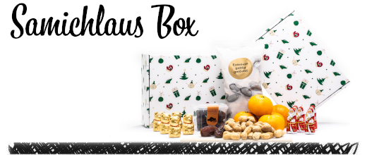 Clementinen, Erdnüssli, Medjool Datteln und feine Lindt Schöggeli. Überrasche deine Liebsten mit einer Samichlaus Box!